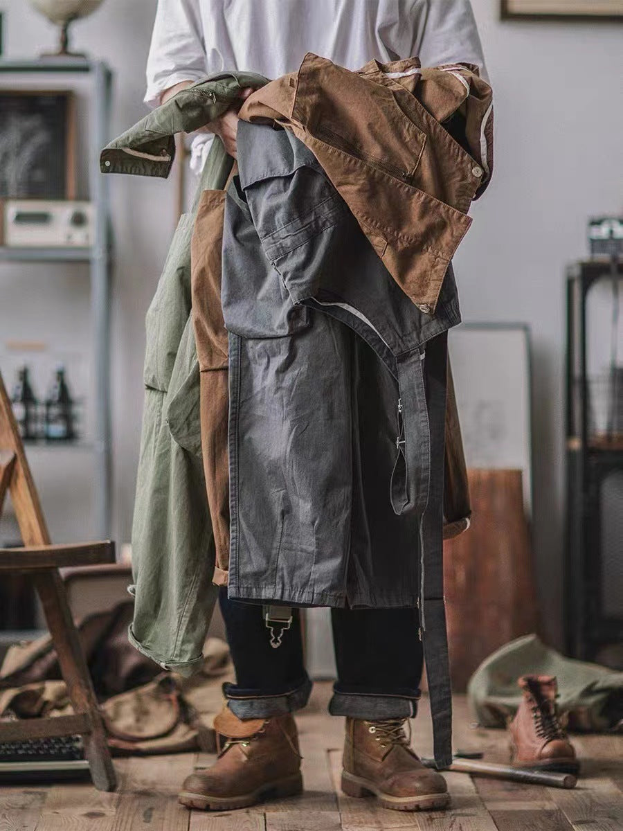 100% Cotton Loose Fit Tapered Leg Overalls with Zipper Pockets