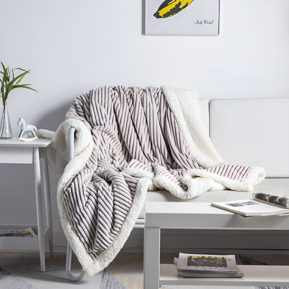 Double-Sided Fluffy Stripes Sherpa Blanket