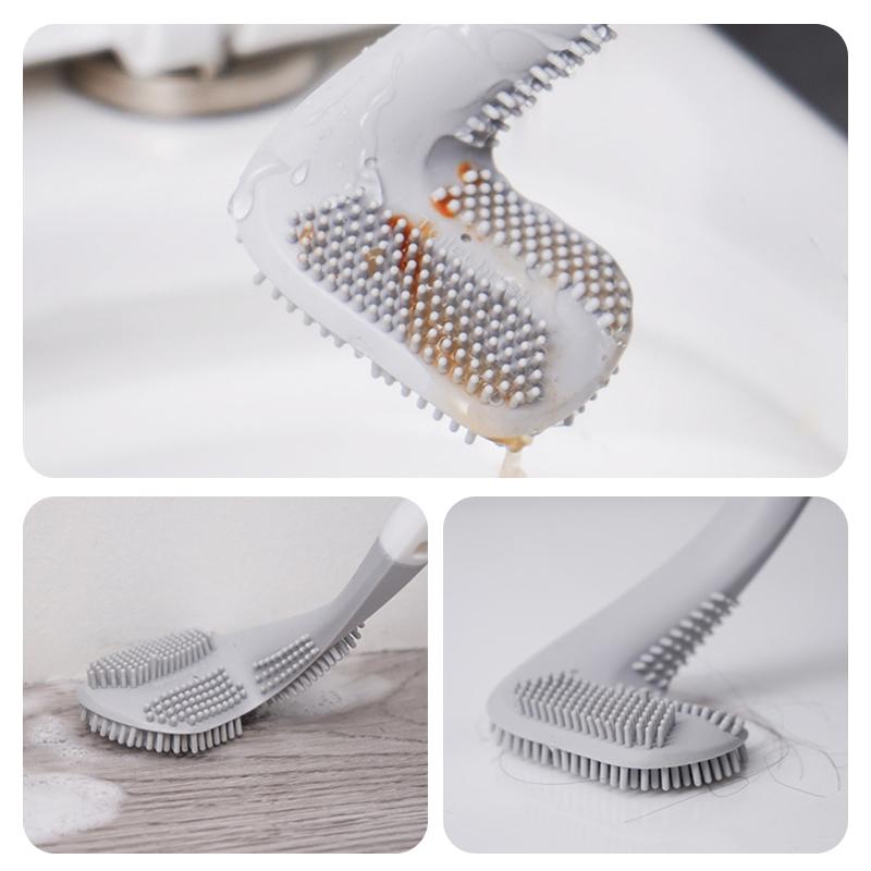 Flexible Silicone Golf Toilet Brush with Long Handle and Wall Mount