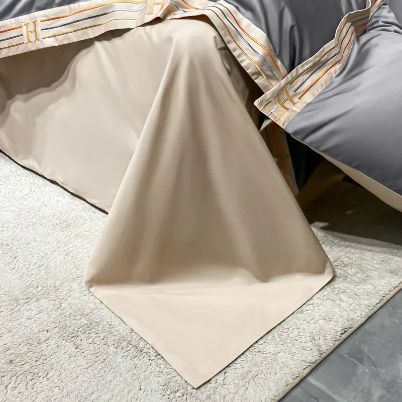 Luxury Satin Cotton Duvet Cover Set with Embroidery