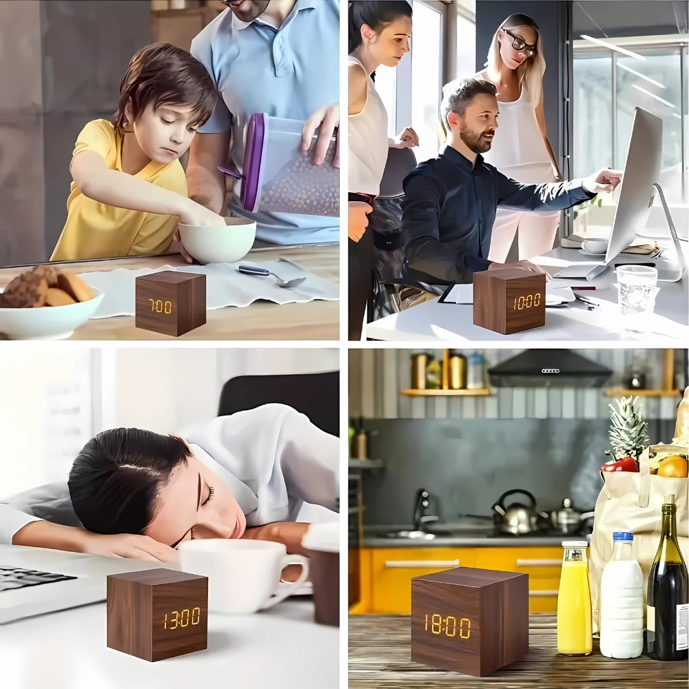 Modern Cube LED Alarm Clock with Temperature Display