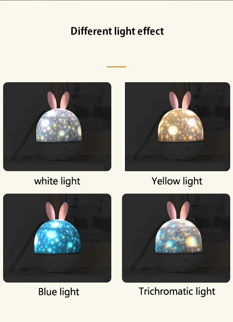 LED Bunny Projector Night Light with Starry Sky Effects
