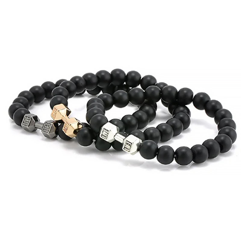 Chakra Dumbbell Bracelet in Black Onyx and Lava Stone