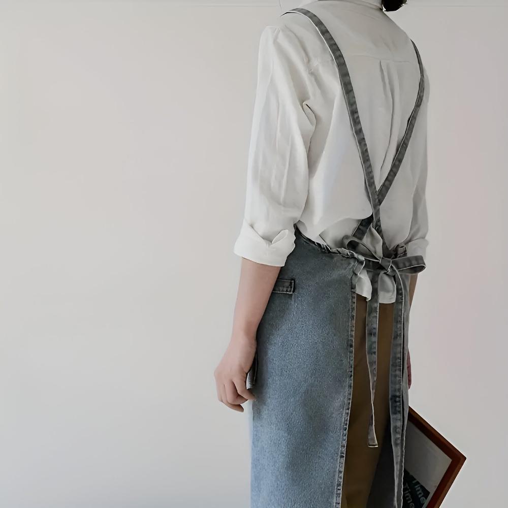 Adjustable Cross-Back Premium Denim Apron with Pockets