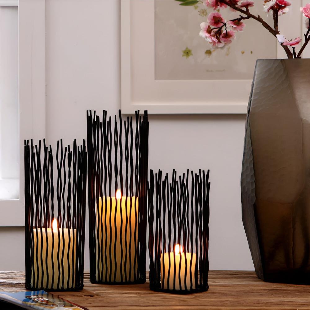 Black Iron Geometric Candle Holder