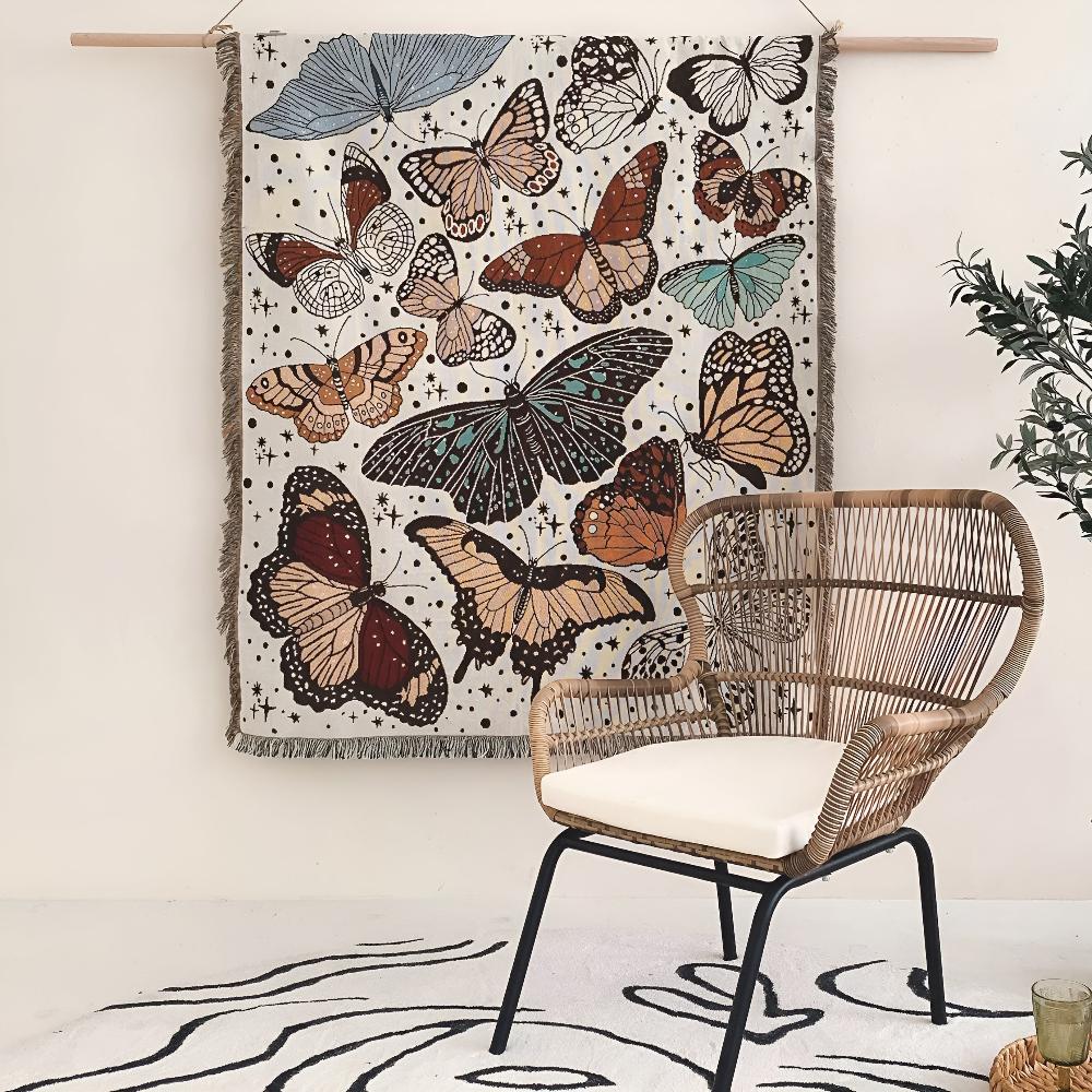 Butterfly Garden Microfiber Blanket with Fringed Edges