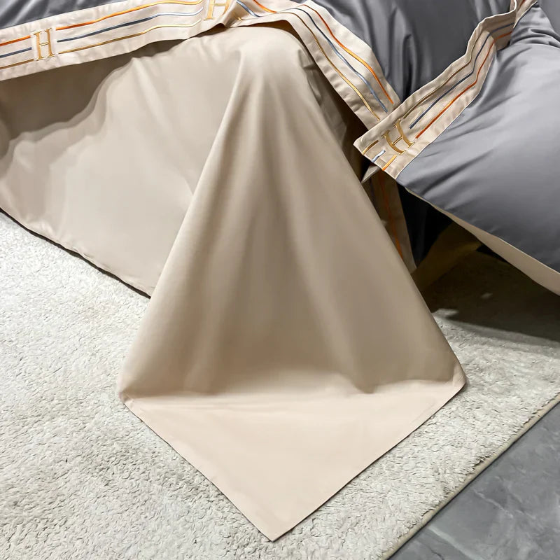 Luxury Satin Cotton Bedding Set - 4-Piece Embroidered Collection