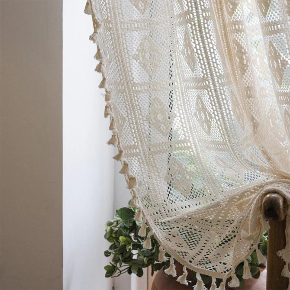 Light Filtering Rhombus Plaid Lace Curtain