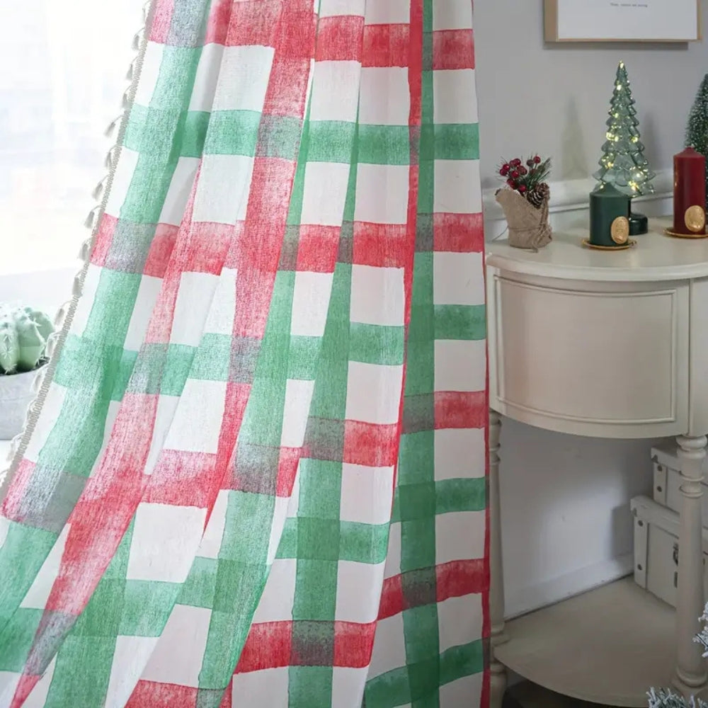 Plaid Semi-Sheer Christmas Curtain