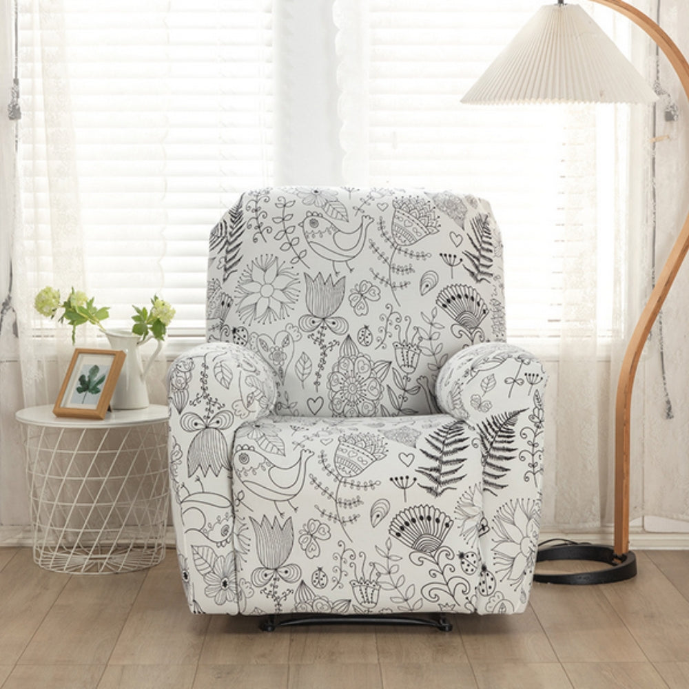 Floral Stretch Recliner Sofa Cover with Side Pockets