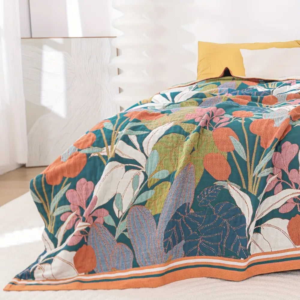 Botanical Cotton Gauze Blanket for All-Season Comfort