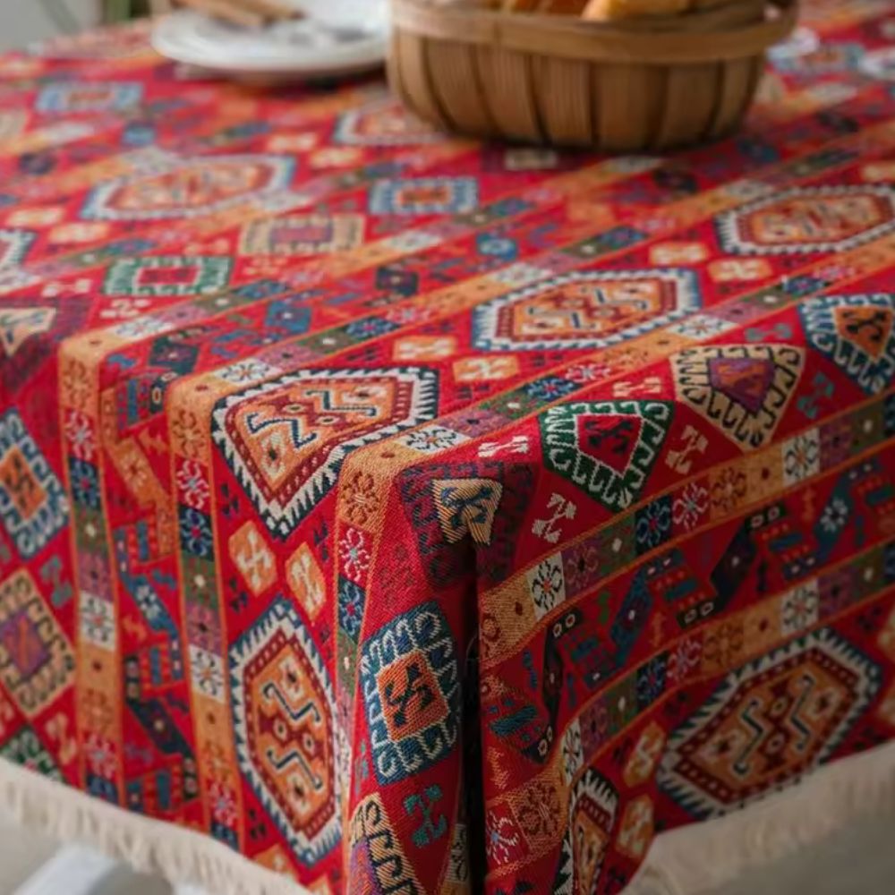 Bohemian Jacquard Tablecloth with Fringe Accents