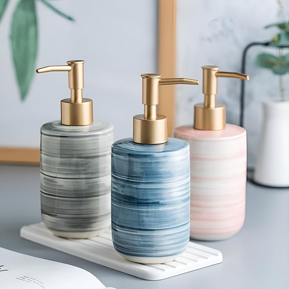 Textured Ceramic Soap Dispenser with Glossy Finish