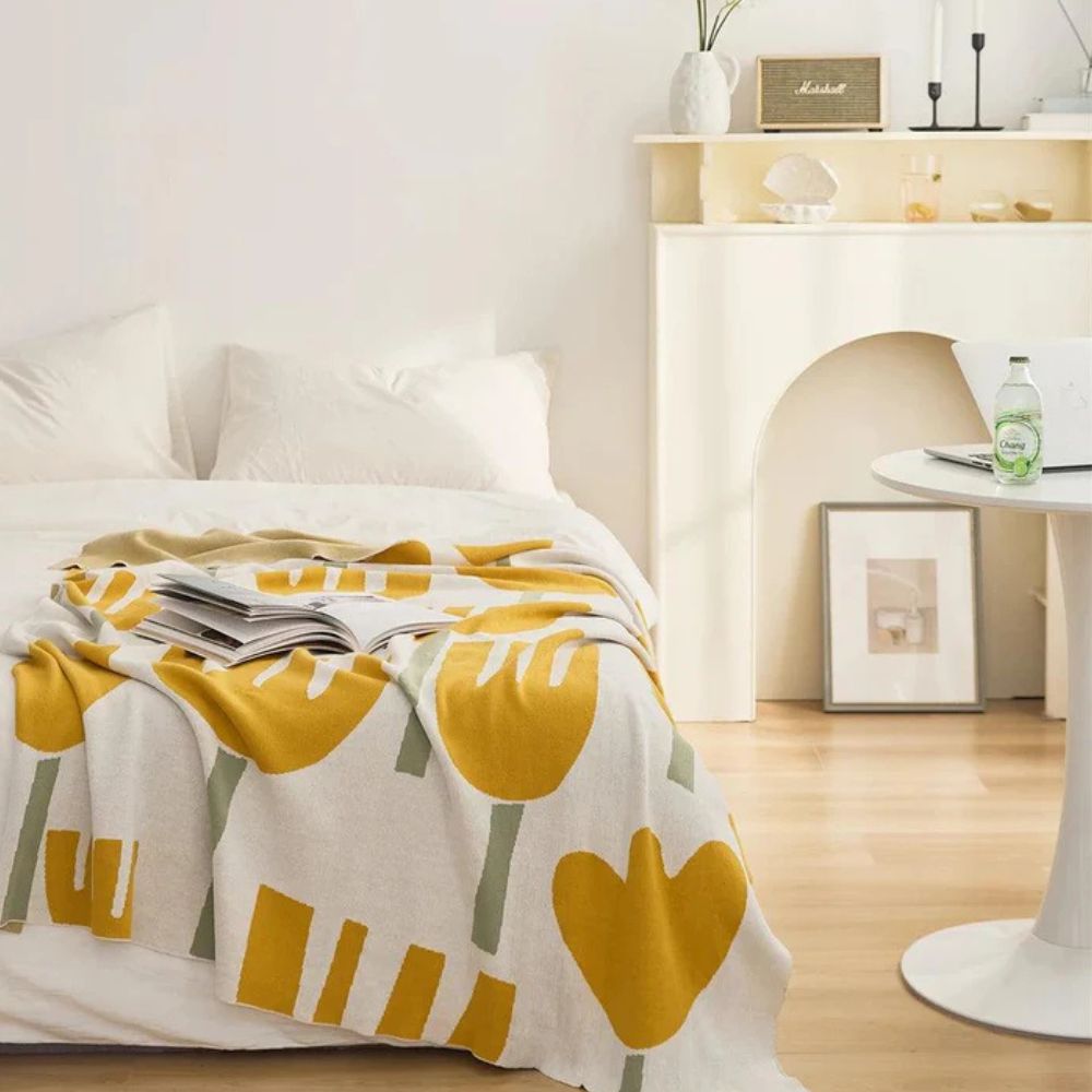 Spring Tulip Floral Cotton Knitted Throw Blanket