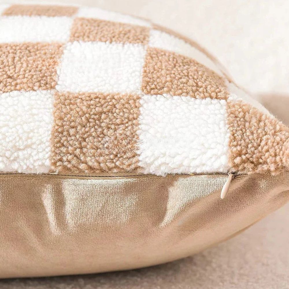 Checkered Faux Fur Cushion Cover