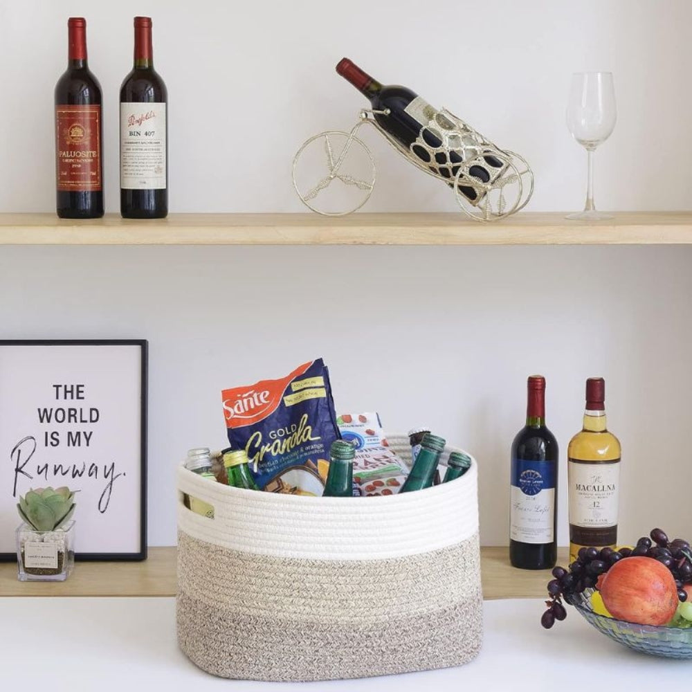Ombre Woven Cotton Rope Storage Basket with Handles