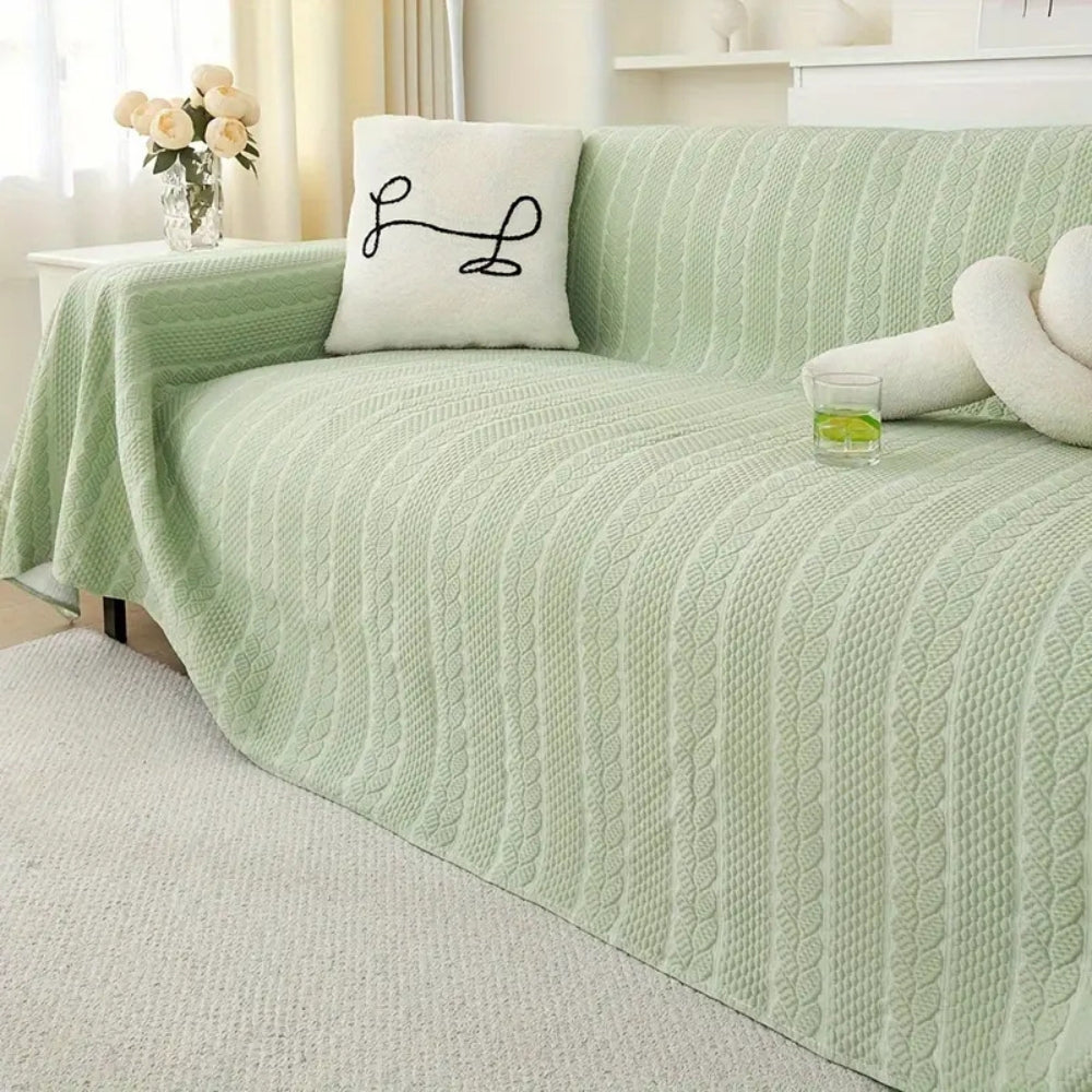 Plush Leaf Sofa Cover with Lace Accents