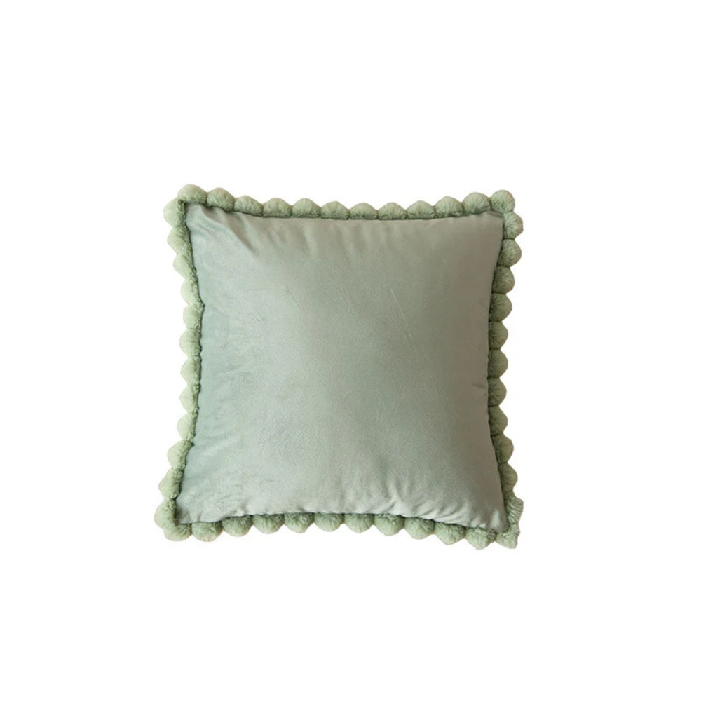 Velvet Cushion Cover with Pom-Pom Trim