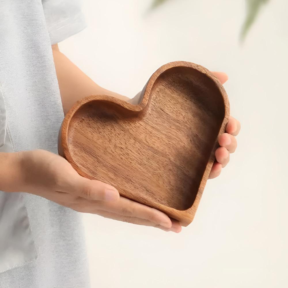 Heart-Shaped Solid Nut Wood Snack Tray