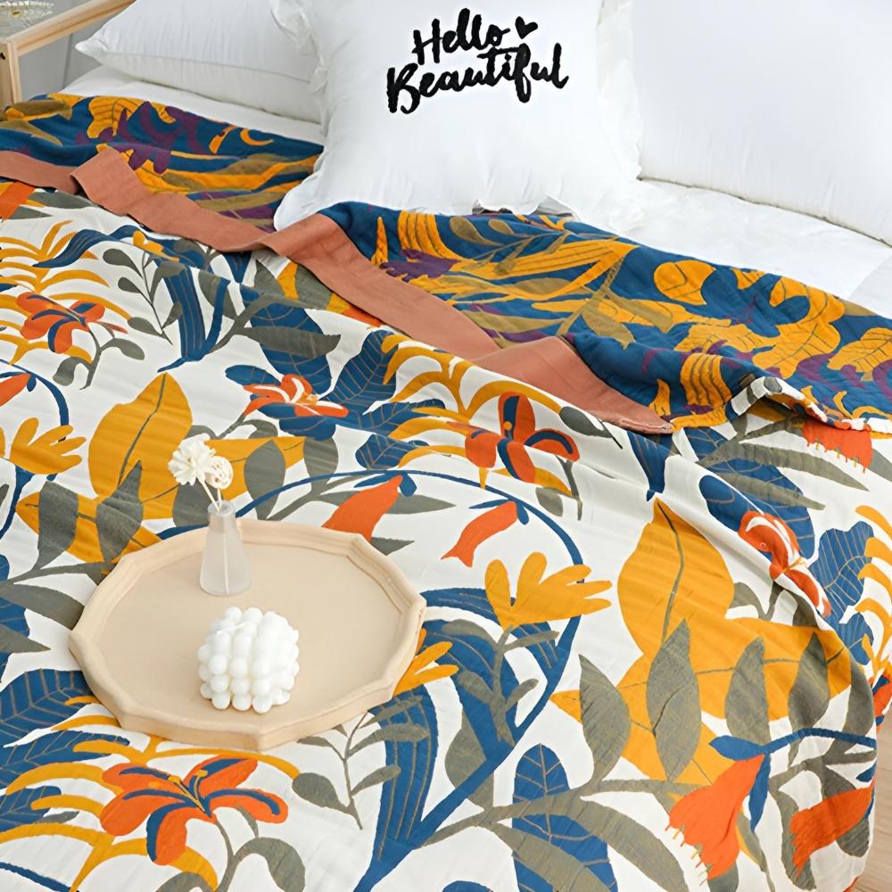 Organic Cotton Boho Floral Blanket