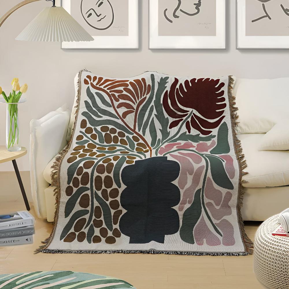 Fringed Cotton-Polyester Woven Throw Blanket