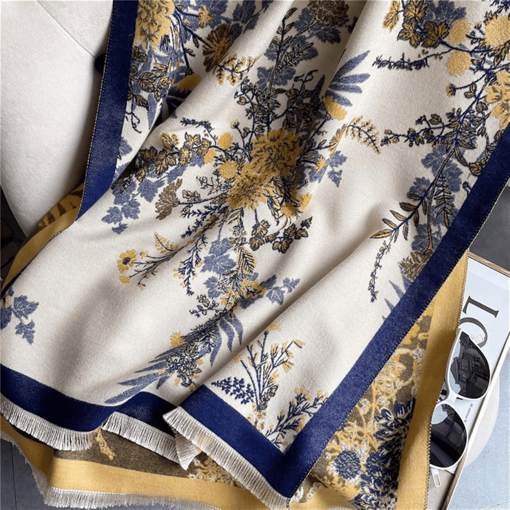 Reversible Floral Jacquard Scarf with Fringe Detail