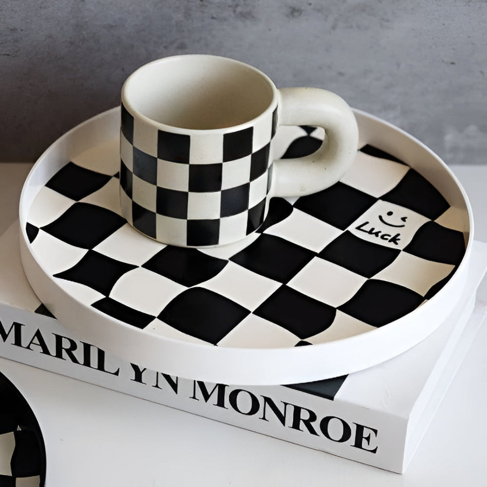 Round Checkerboard Storage Tray for Organizing Essentials