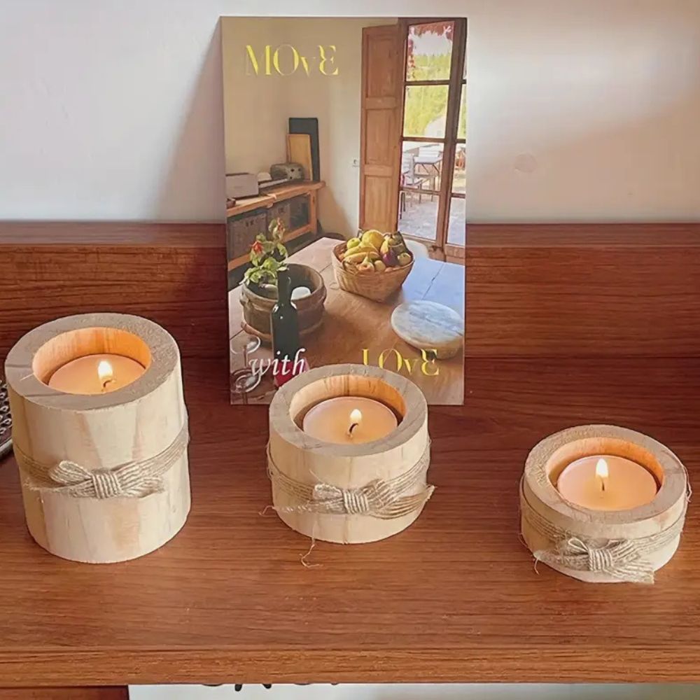 Handcrafted Bamboo Candle Holders Set of 3