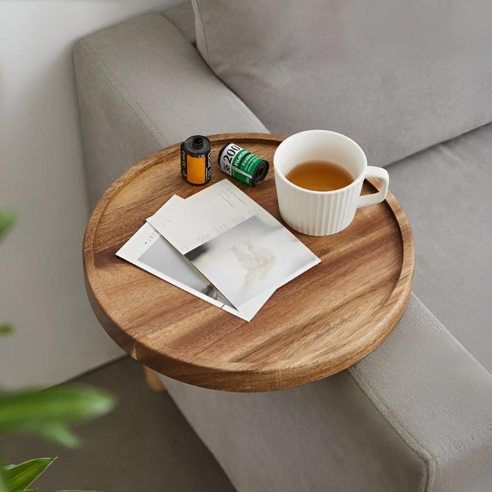 Walnut Clip-On Sofa Armrest Tray