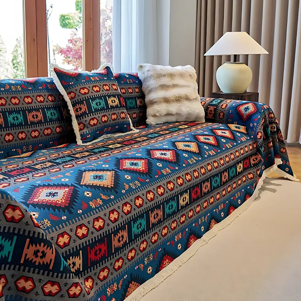 Bohemian Geometric Sofa Cover in Chenille