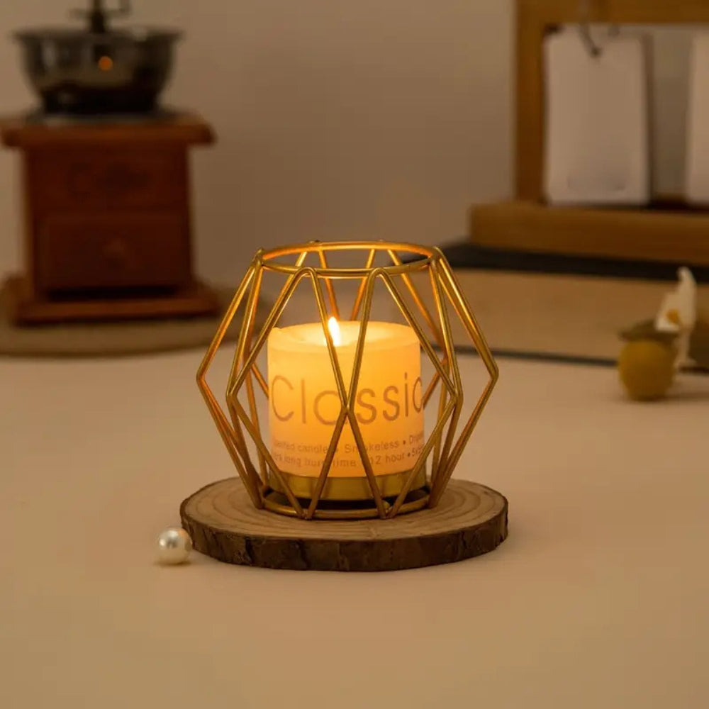 Geometric Iron Candle Holder in Black or Gold Finish