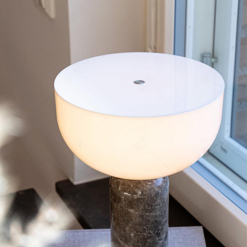 Marble Table Lamp with Gold Accents - Elegant White Marble Design