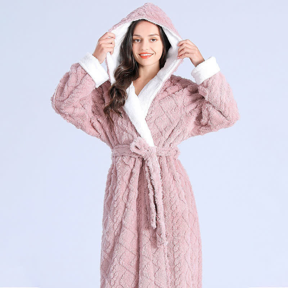 Plush Long Hooded Bathrobe with Pockets