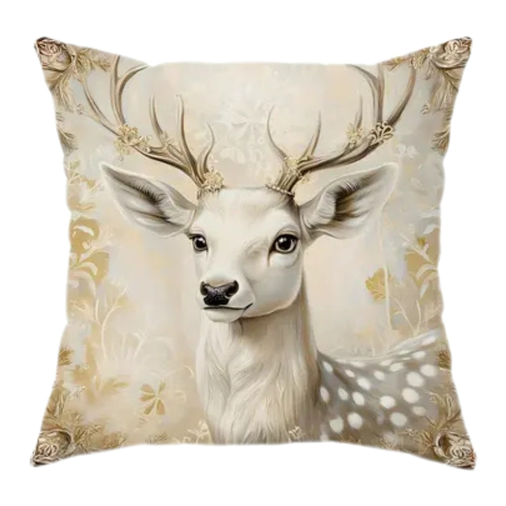 Golden Velvet Christmas Cushion Covers with Santa and Deer Designs