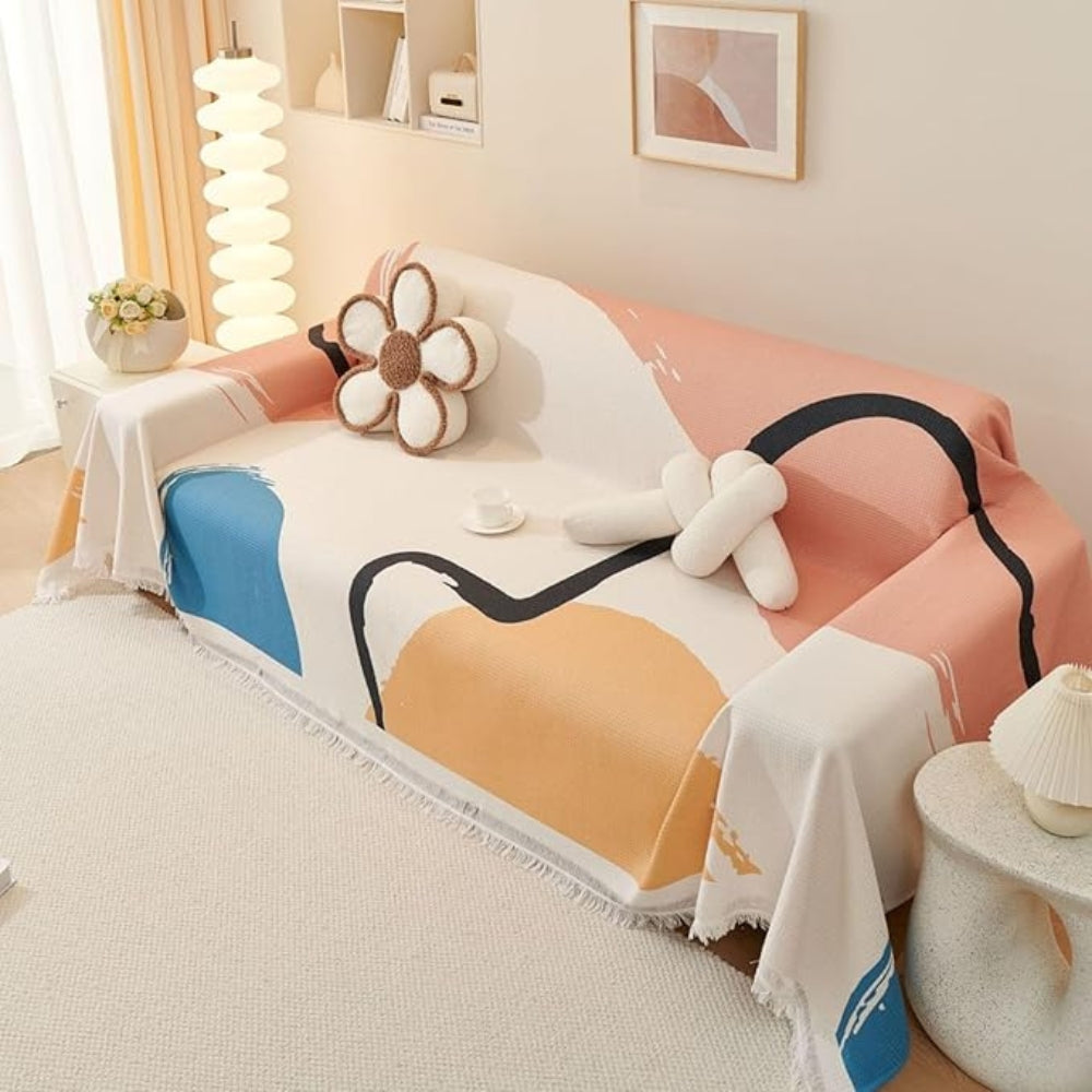 Abstract Tasseled Sofa Cover in Cotton and Microfiber