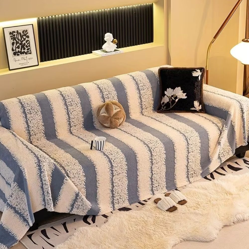 Striped Microfiber Sofa Cover with Anti-Slip Backing
