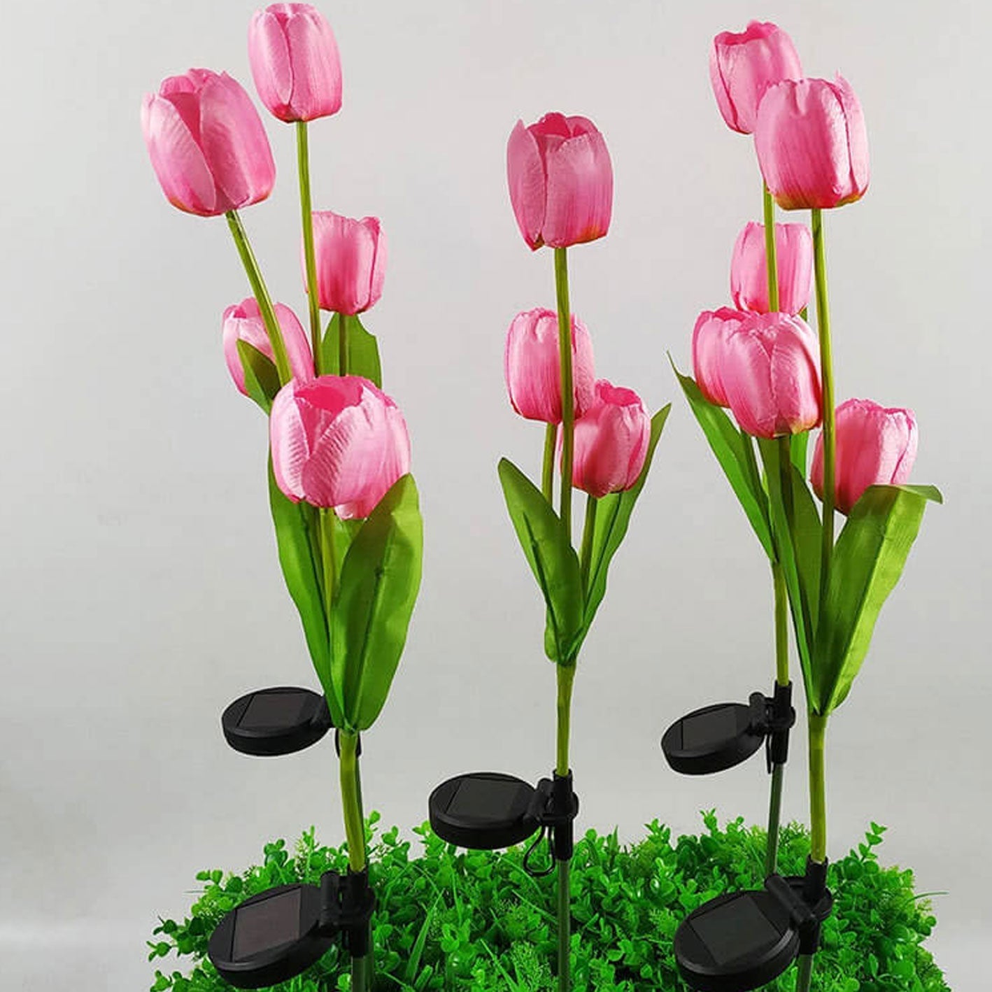 Solar LED Tulip Flower Garden Light Stake - Pink & Green