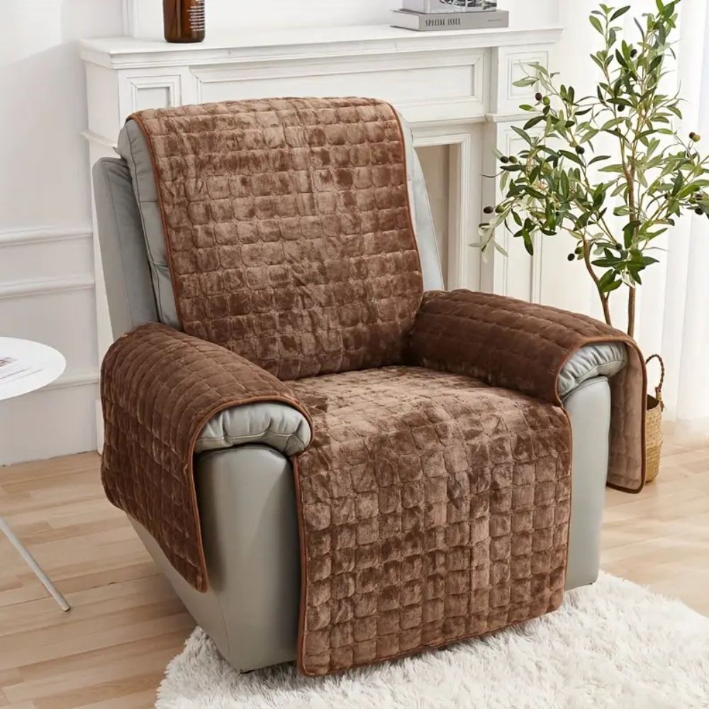 Velvet Grid Recliner Cover - Soft Microfiber Non-Slip Protector