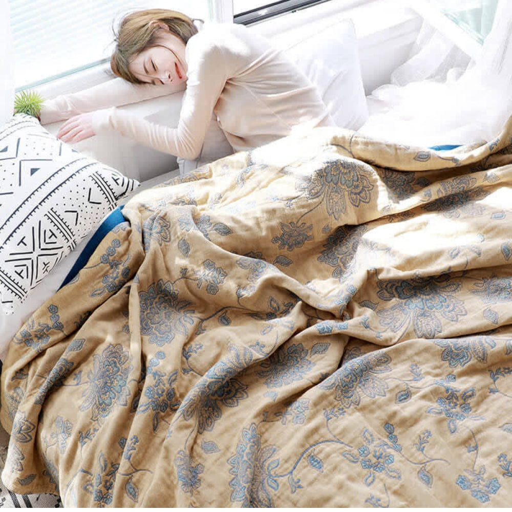 100% Cotton Floral Gauze Throw Blanket
