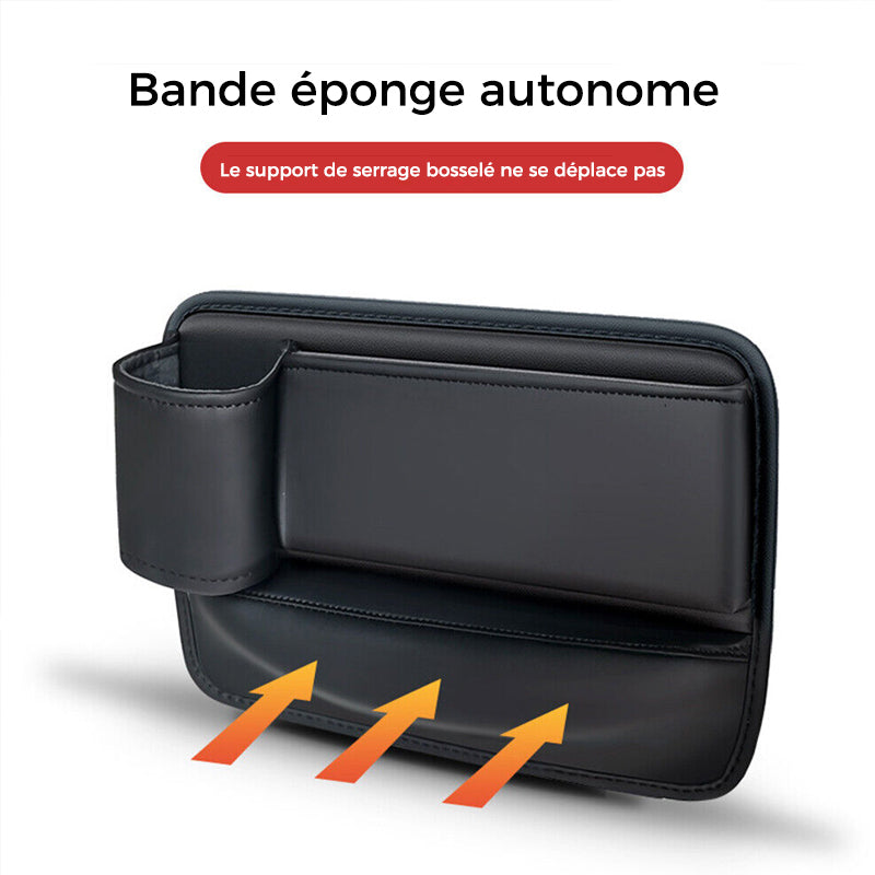 Car Seat Organizer with Charging Port - Black Leather Storage Box