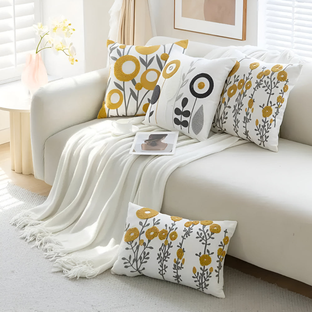 Embroidered Floral Cushion Cover 18x18 Inch