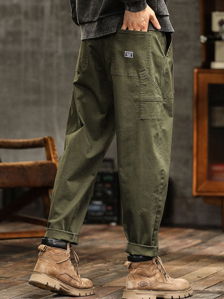 Men's Vintage Utility Pants with Pockets and Belt