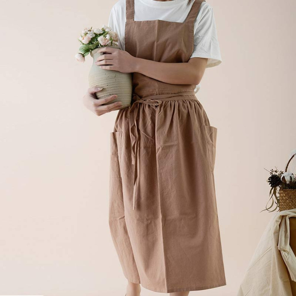 Cotton Cross-Back Apron with Pockets