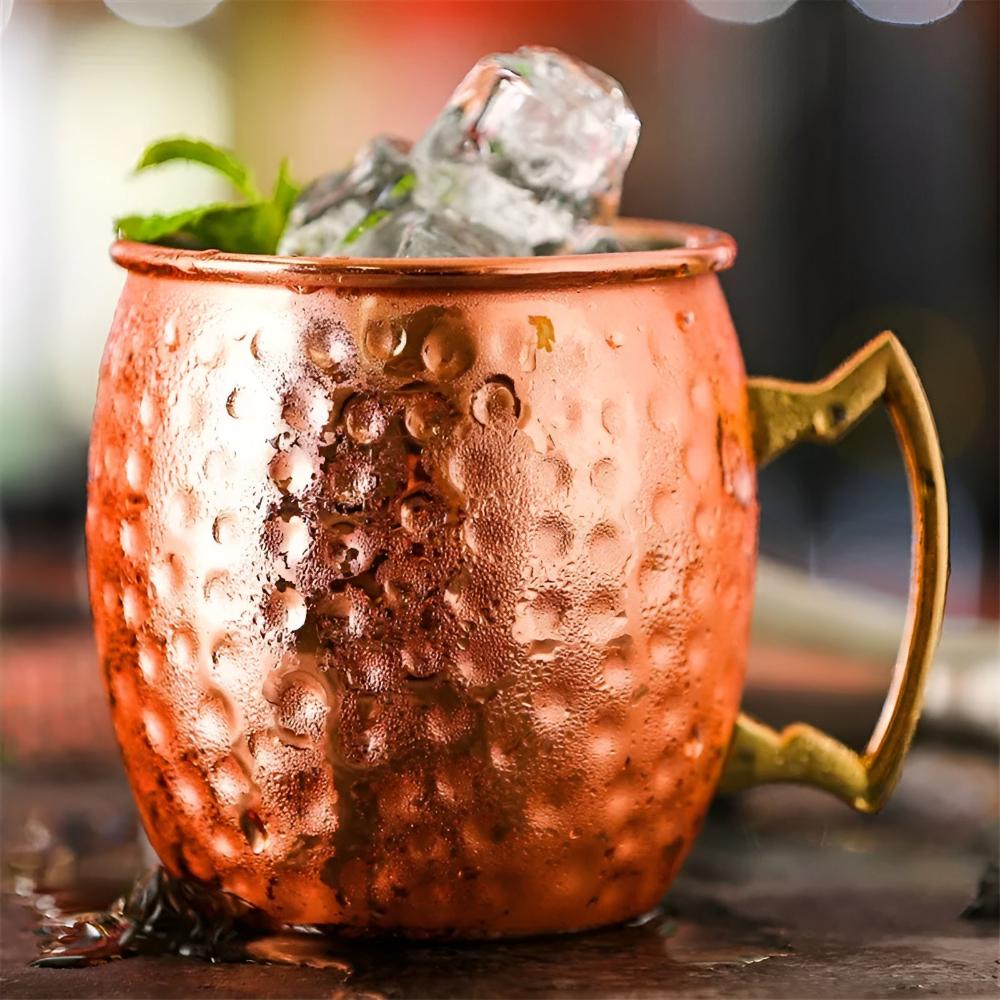 Hammered Copper Cocktail Mug with Brass Handle