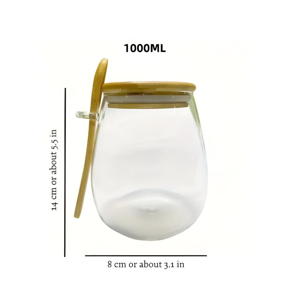 Airtight Glass Storage Jar with Wooden Lid and Spoon