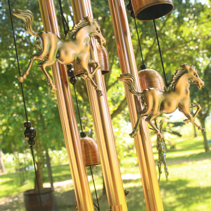 Decorative Metal Wind Chime with Horse Figurines for Garden and Balcony