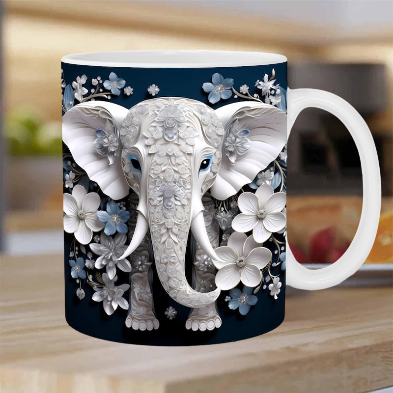 3D Elephant Ceramic Coffee Mug - Customizable Travel Cup