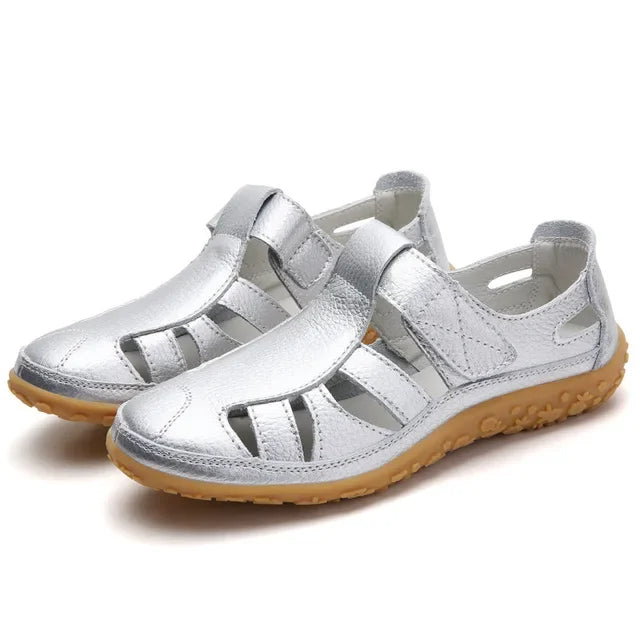 Leather Women's Velcro Sandals with Cushioned Sole