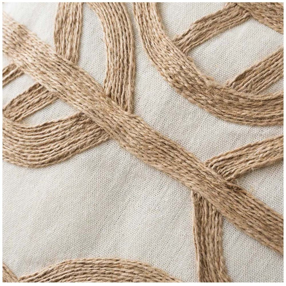 Leaf Embroidery Cotton Cushion Cover with Jute Detail