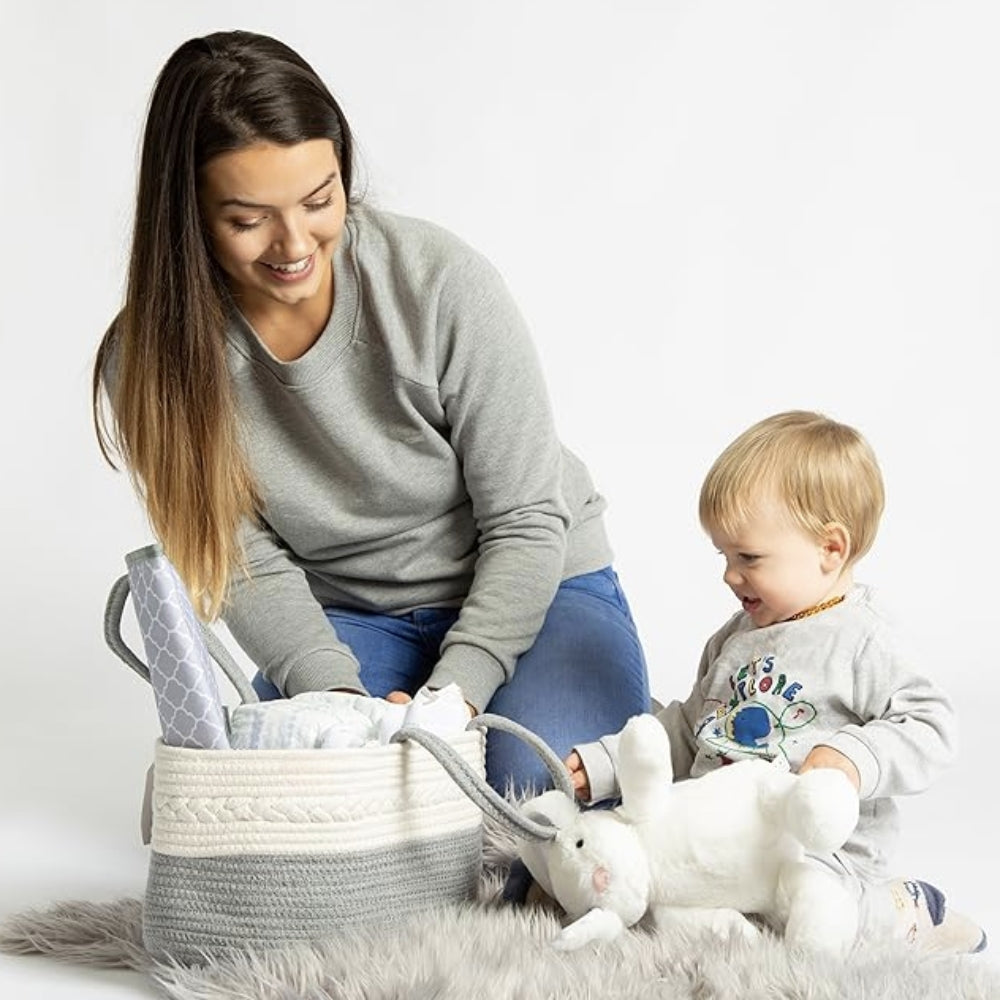 Braided Grey Portable Baby Essentials Caddy